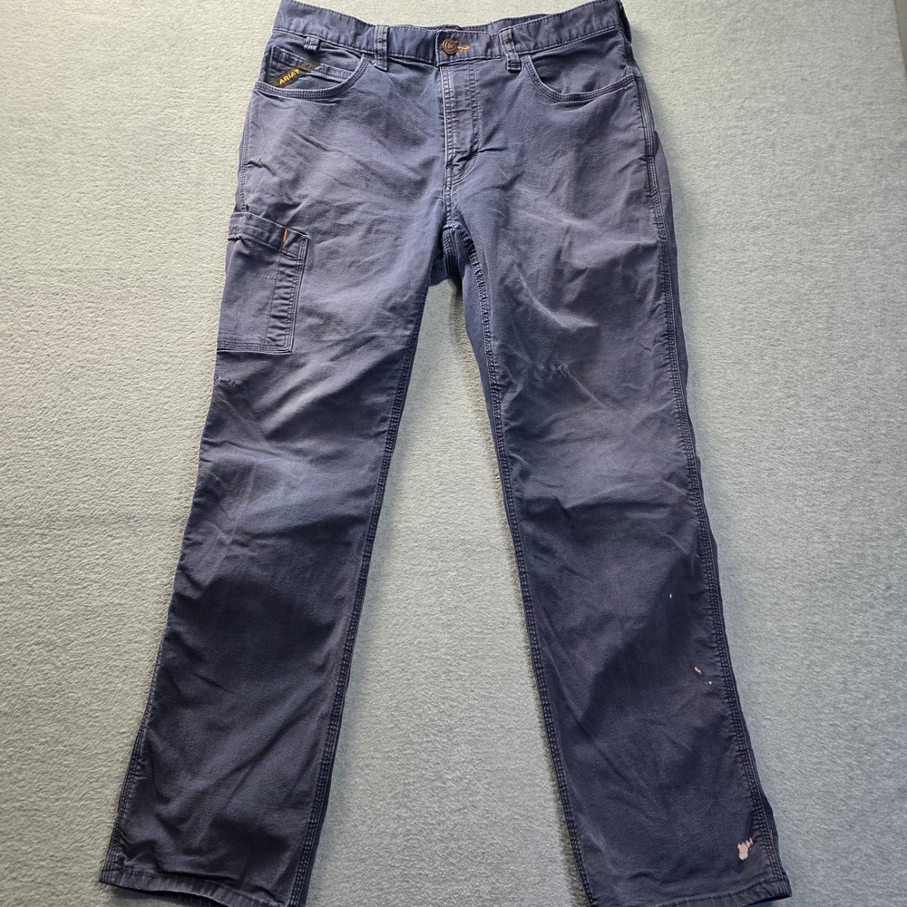 Ariat Rebar M4 Mens Relaxed Straight Work Pants 34x32 Navy Blue Canvas Utility